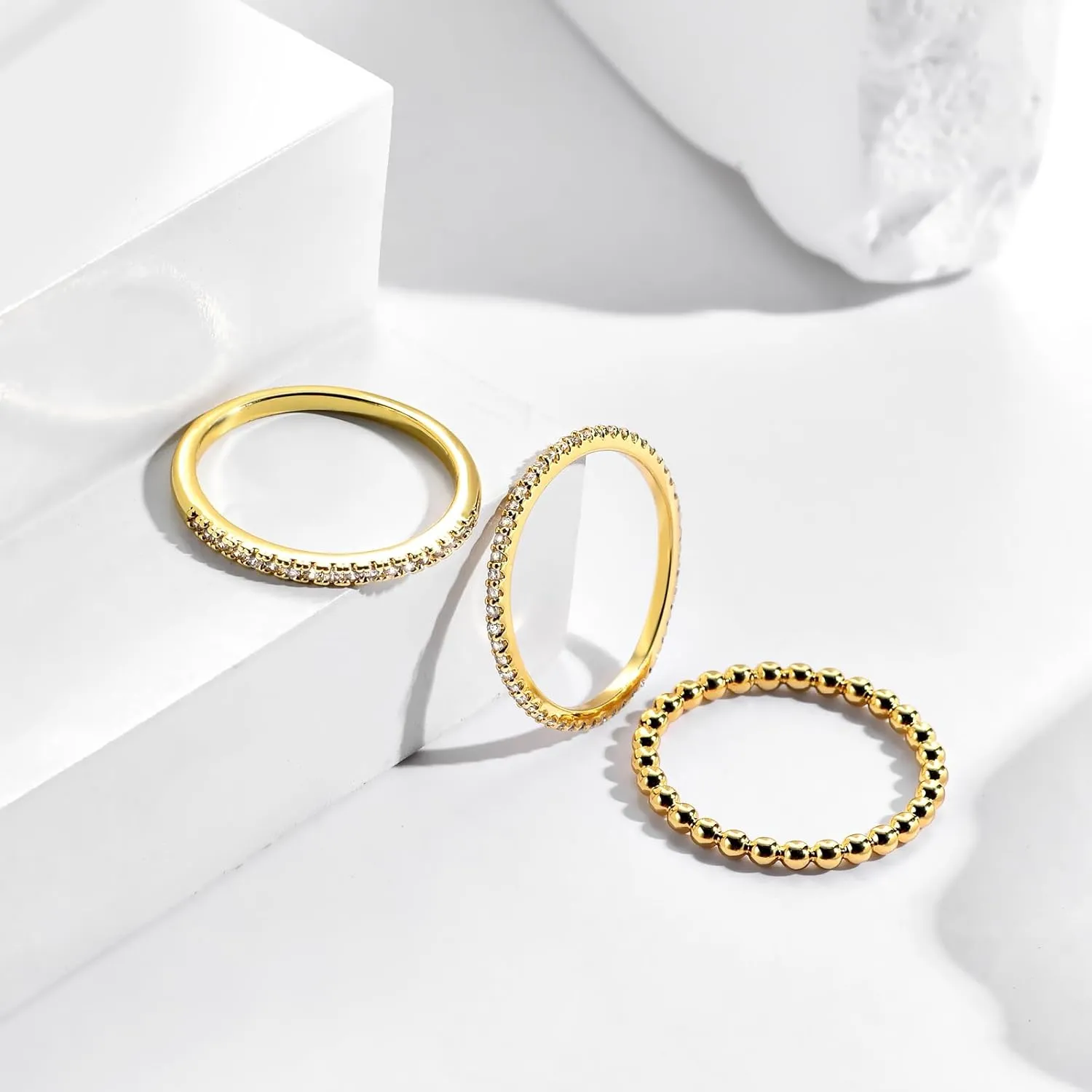 Stackable Gold Rings for Women Non Tarnish Dainty 14K Gold Plated 4PCS Knuckle Rings Set Cubic Zirconia Thumb Rings Trendy Statement Promise Wedding Bands Engagement Rings Size 6 7 8 9 10