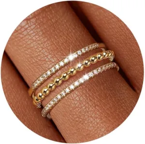 Stackable Gold Rings for Women Non Tarnish Dainty 14K Gold Plated 4PCS Knuckle Rings Set Cubic Zirconia Thumb Rings Trendy Statement Promise Wedding Bands Engagement Rings Size 6 7 8 9 10