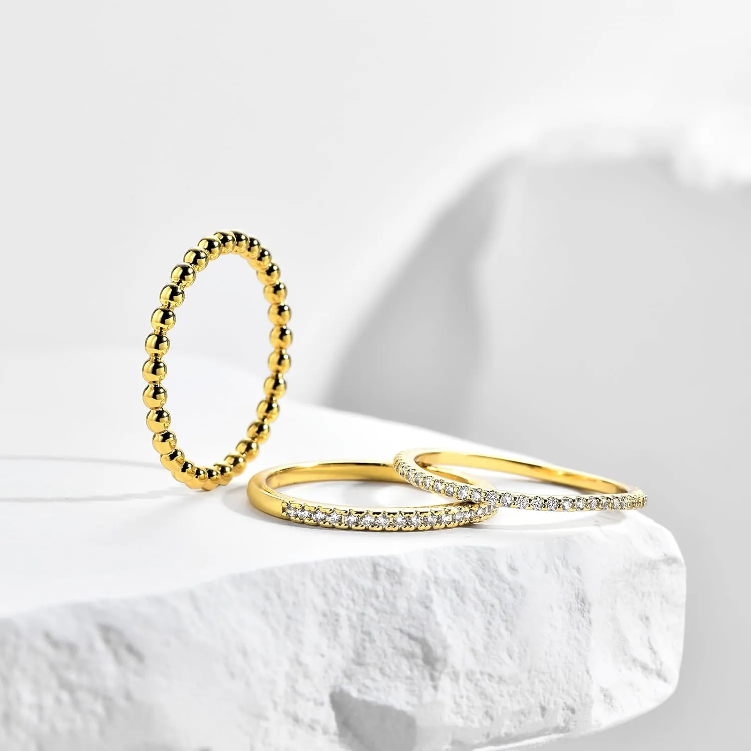 Stackable Gold Rings for Women Non Tarnish Dainty 14K Gold Plated 4PCS Knuckle Rings Set Cubic Zirconia Thumb Rings Trendy Statement Promise Wedding Bands Engagement Rings Size 6 7 8 9 10