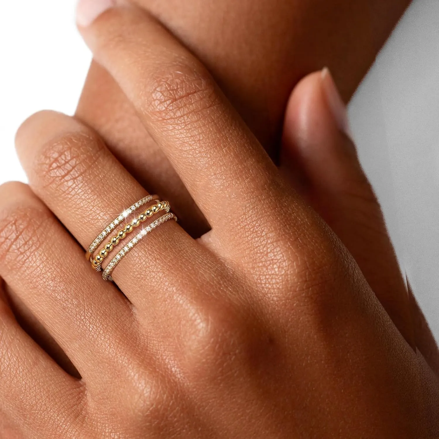 Stackable Gold Rings for Women Non Tarnish Dainty 14K Gold Plated 4PCS Knuckle Rings Set Cubic Zirconia Thumb Rings Trendy Statement Promise Wedding Bands Engagement Rings Size 6 7 8 9 10