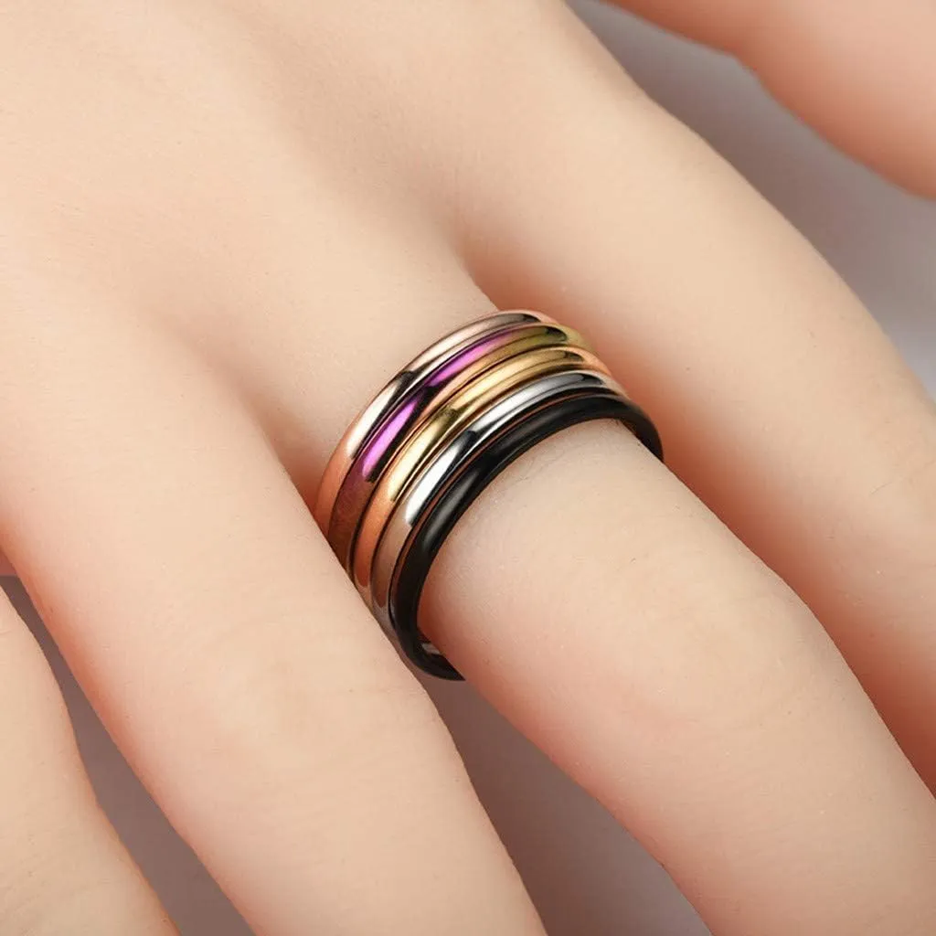 Stackable Statement Bands for Women Stainless Steel Engagement Wedding Eternity Ring Minimalist Jewelry Gifts for Her