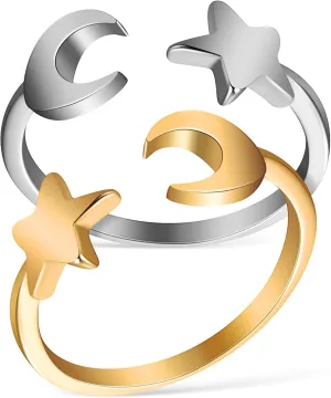 Star Moon Ring Set Fashion Accessory Decorative Open Finger Ring Adjustable Metal Jewelry Perfect Women