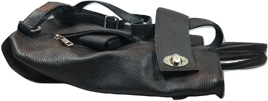 Stella Convertible Leather Backpack Purse  Casual Travel Tote Bag (Black)