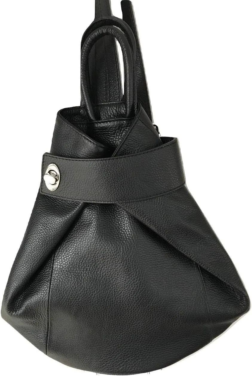 Stella Convertible Leather Backpack Purse  Casual Travel Tote Bag (Black)