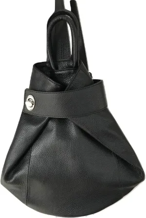 Stella Convertible Leather Backpack Purse  Casual Travel Tote Bag (Black)