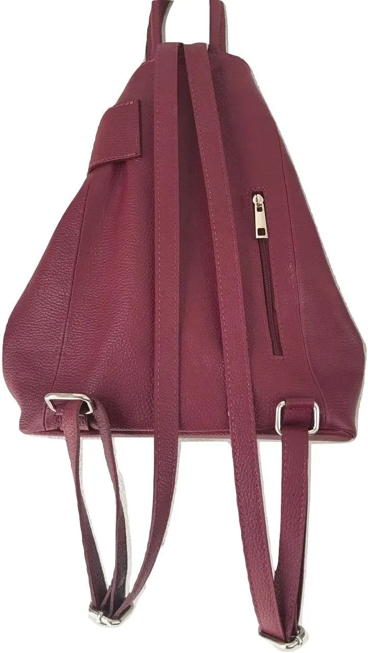 Stella Convertible Leather Backpack Purse  Casual Travel Tote Bag Burgundy Wine