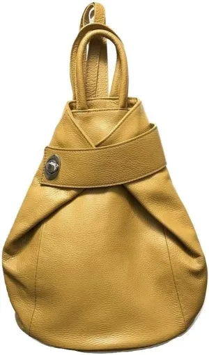 Stella Convertible Leather Backpack Purse  Casual Travel Tote Bag Dark Mustard Yellow