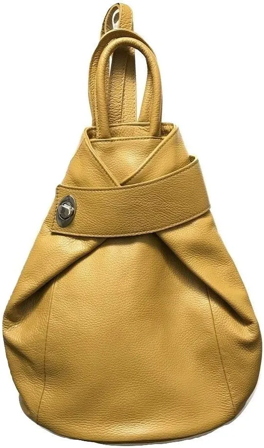 Stella Convertible Leather Backpack Purse  Casual Travel Tote Bag Dark Mustard Yellow