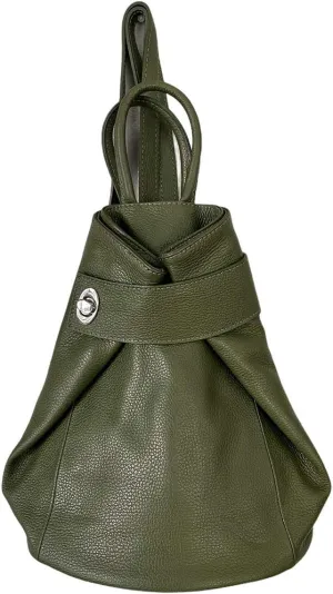 Stella Convertible Leather Backpack Purse  Casual Travel Tote Bag (Green)