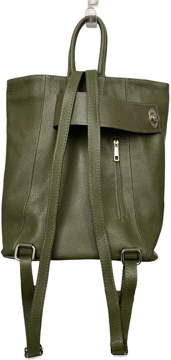 Stella Convertible Leather Backpack Purse  Casual Travel Tote Bag (Green)
