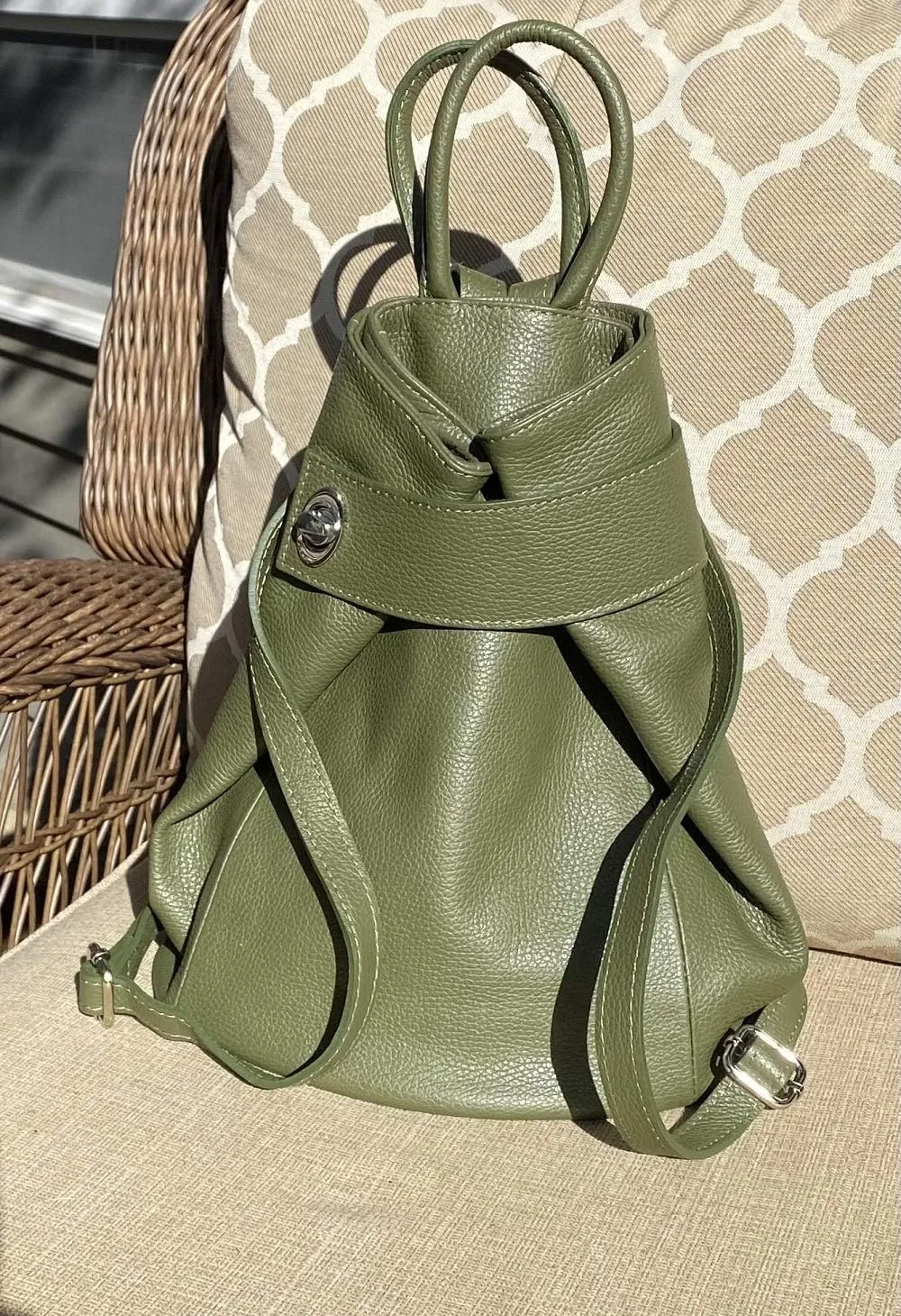 Stella Convertible Leather Backpack Purse  Casual Travel Tote Bag (Green)