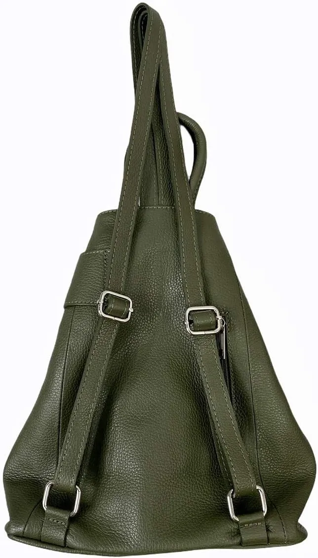 Stella Convertible Leather Backpack Purse  Casual Travel Tote Bag (Green)