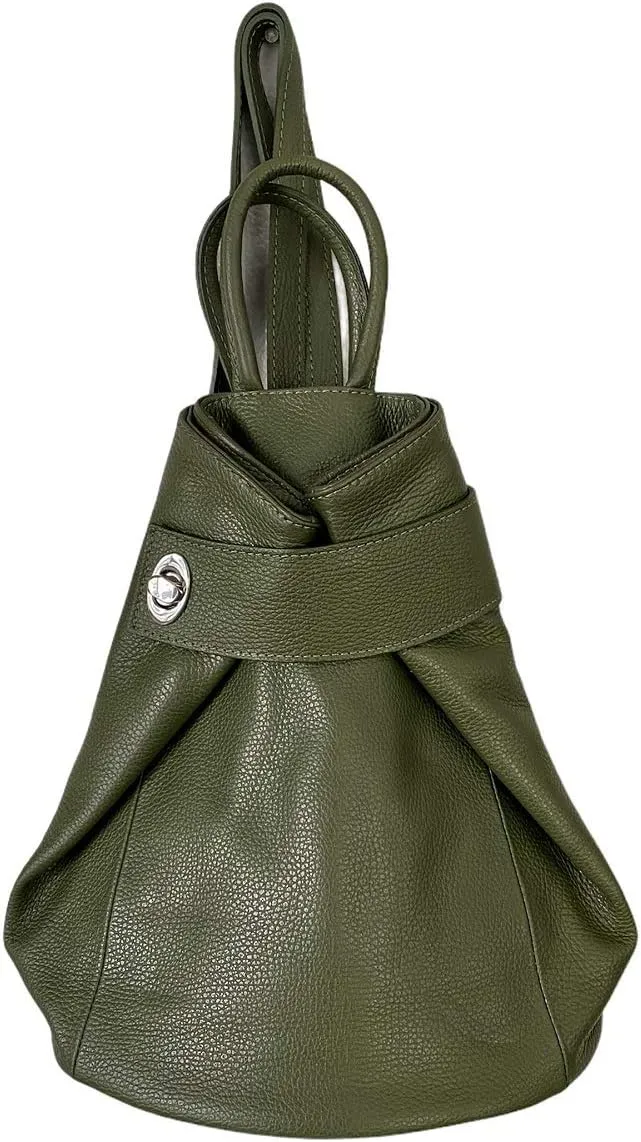 Stella Convertible Leather Backpack Purse  Casual Travel Tote Bag (Green)