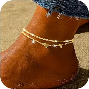 Sterling Silver Anklet Bracelets for Women Waterproof, 925 Sliver Plated CZ & Heart Charm Dainty Layer Anklets for Women Trendy, Simple Chain Anklets Set Gifts for Women, Jewelry Gifts for Her Women Mom Wife Girlfriend
