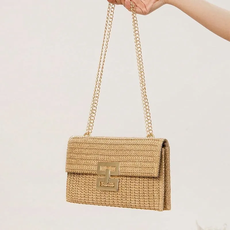 Straw Clutch Purse for Women Evening Purse Envelope Clutch with Detachable Strap Summer Beach Shoulder Crossbody Bag (beige)