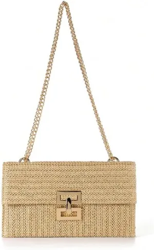 Straw Clutch Purse for Women Evening Purse Envelope Clutch with Detachable Strap Summer Beach Shoulder Crossbody Bag (Chain-color Khaki)