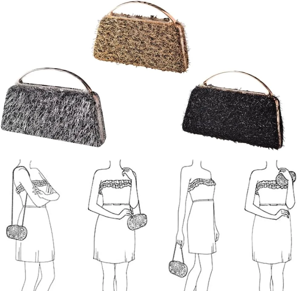 Stylish Evening Shoulder Bag with Removable Chain Sophisticated Metallic Tassels Small Clutches Purse for Parties Event