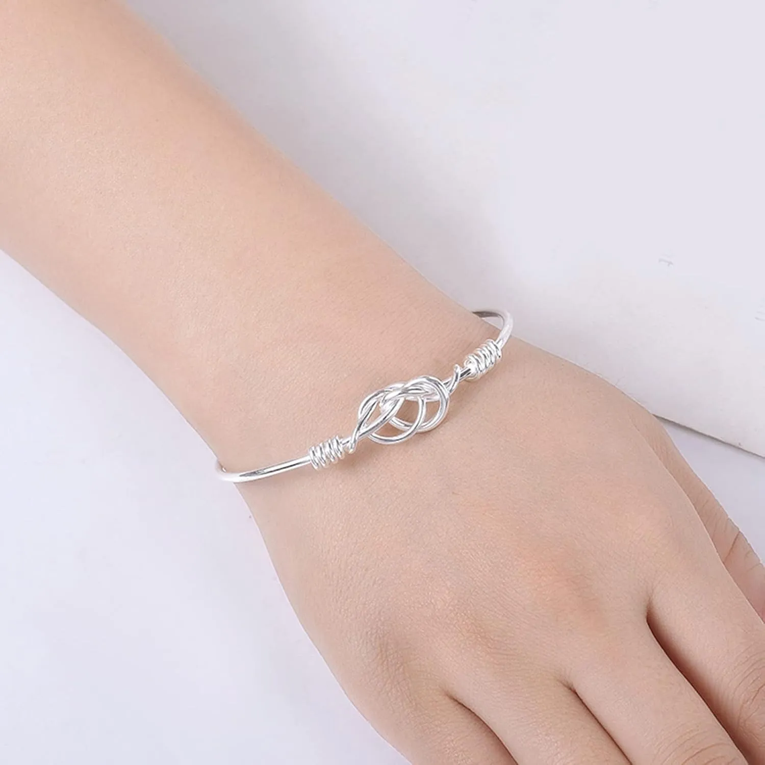 Stylish Pure 925 Sterling Silver Bangle Bracelets Simple Elegant Adjustable Charm Bracelets Unique Design Birthday Gifts for Women Friendship