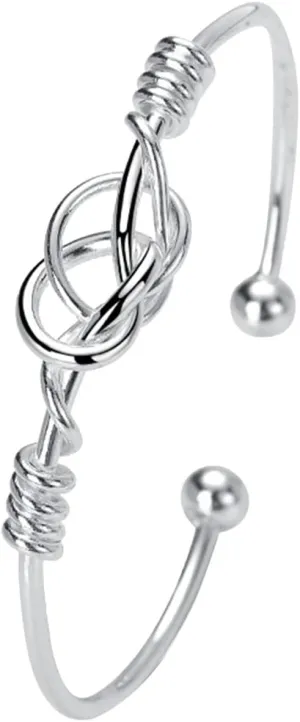 Stylish Pure 925 Sterling Silver Bangle Bracelets Simple Elegant Adjustable Charm Bracelets Unique Design Birthday Gifts for Women Friendship