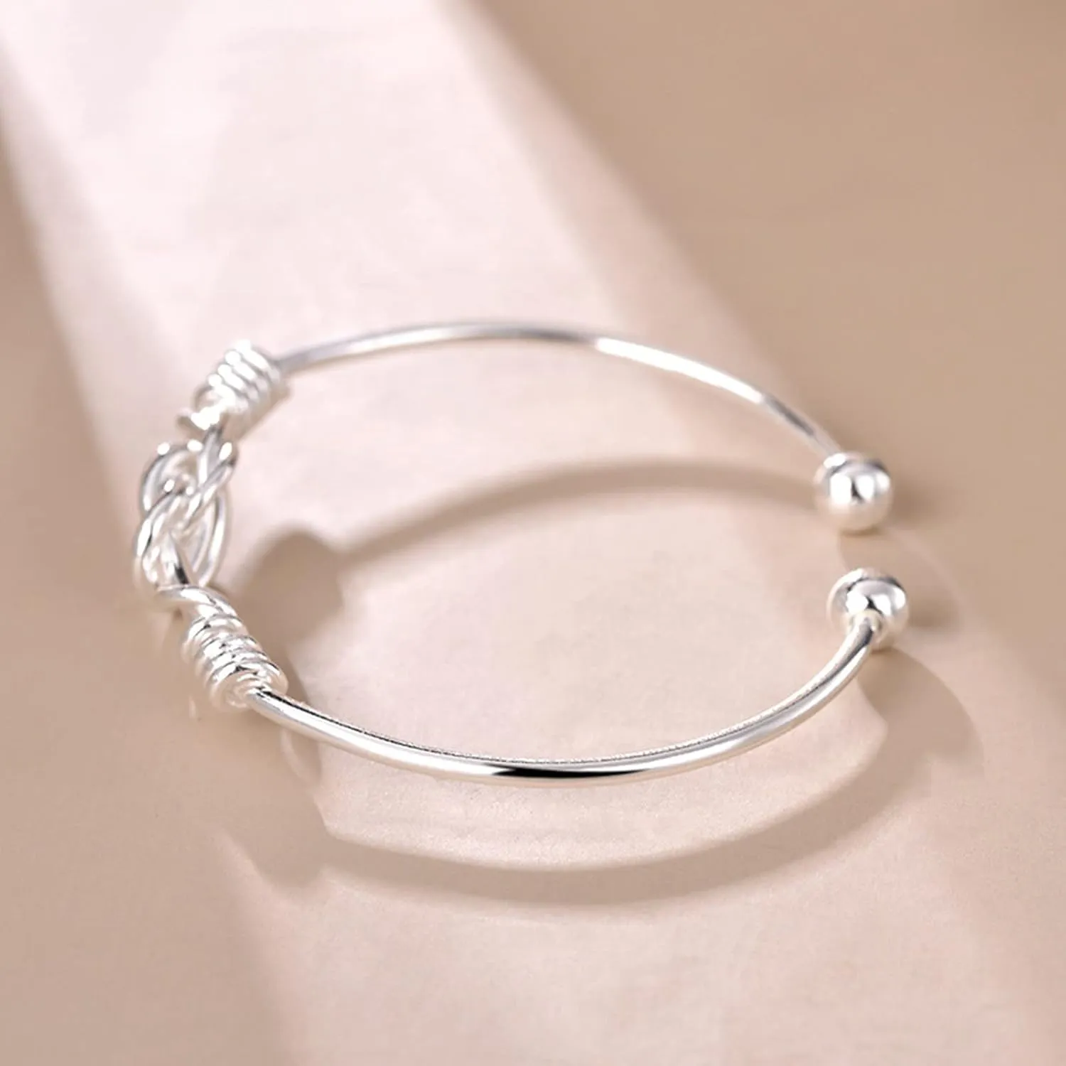 Stylish Pure 925 Sterling Silver Bangle Bracelets Simple Elegant Adjustable Charm Bracelets Unique Design Birthday Gifts for Women Friendship
