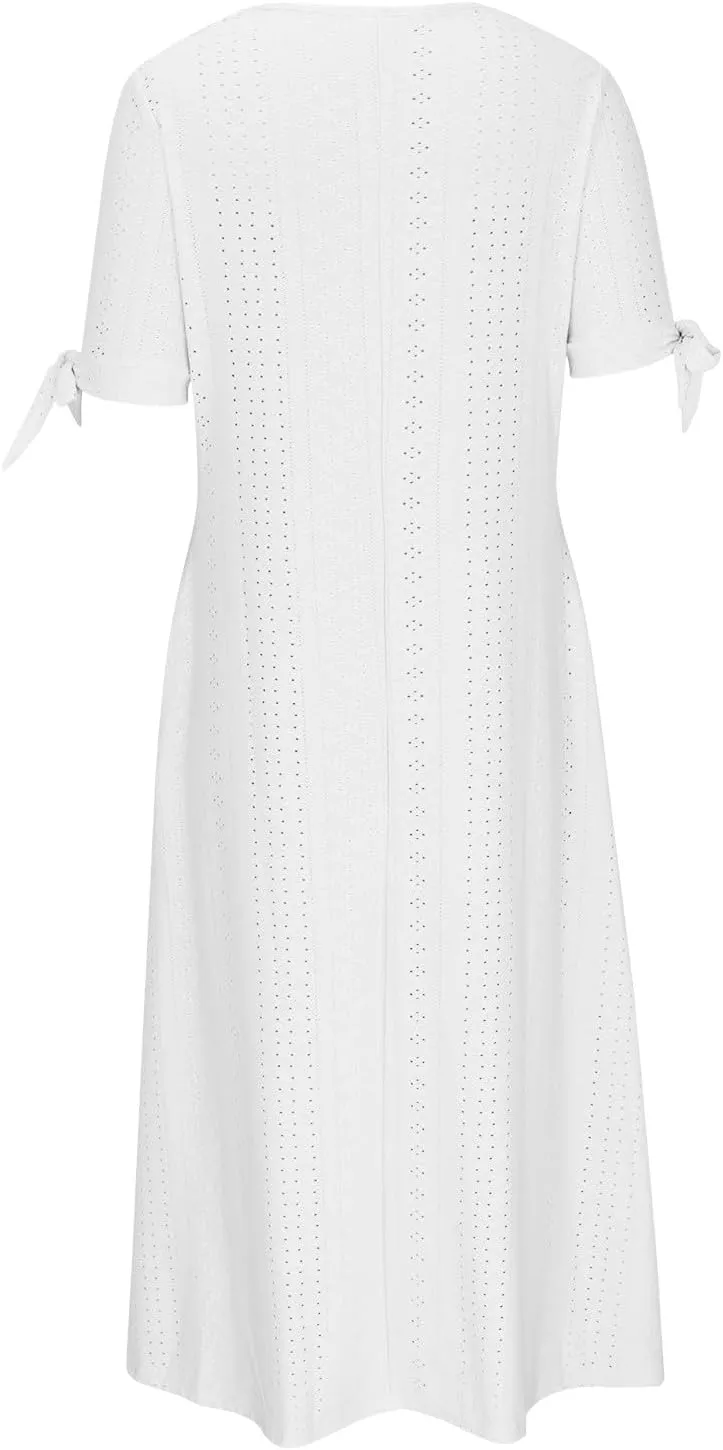 Summer Dresses for Women 2024 Casual V Neck Eyelet Boho Maxi Dresses Trendy Short Sleeve Beach Vacation Outfits with Pocket