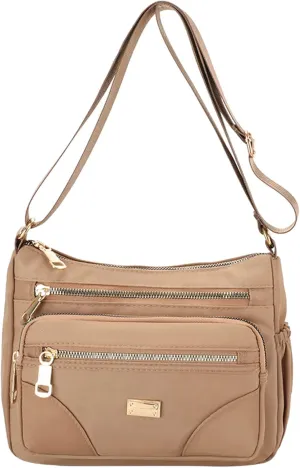 Summer Purses for Women 2025 Crossbody Fashion Cotton Canvas Handbags Tote Purses Nylon Quilted Shoulder Purse(Khaki)