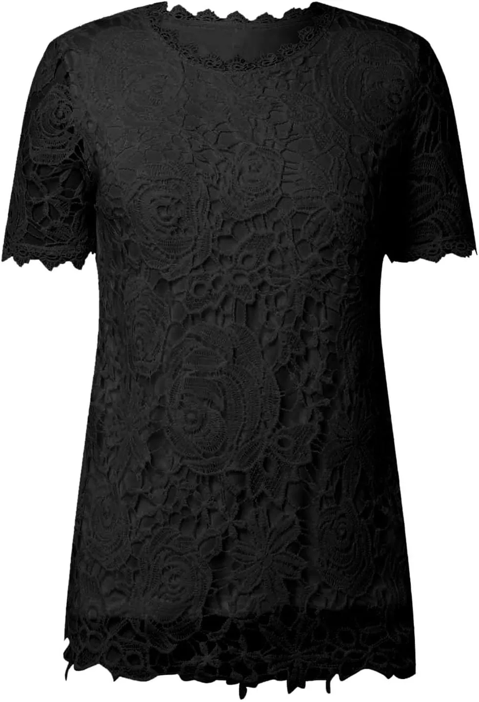 Summer Tops for Women 2024 Lace Crochet Embroidery Crewneck T Shirts Dressy Casual Short Sleeve Elegant Work Blouses