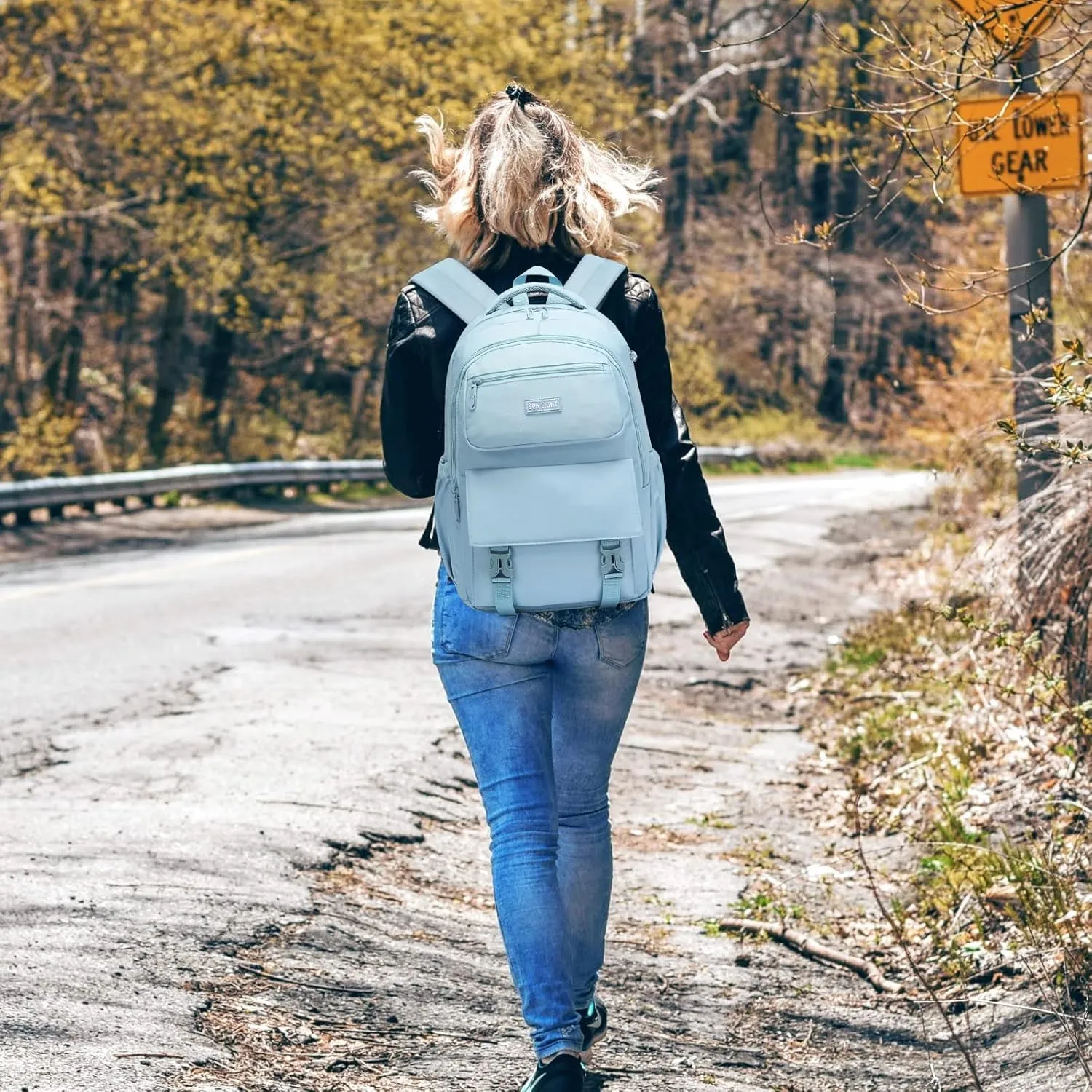 SUN EIGHT 35L Waterproof School Backpack for College, Kids Backpack Lightweight Large Capacity Travel Bag with Multi Pockets(Blue)