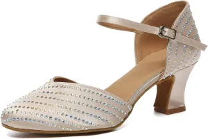 SWDZM Ballroom Dance Shoes Rhinestone Closed Toe Salsa Waltz Charater Dancing Heels