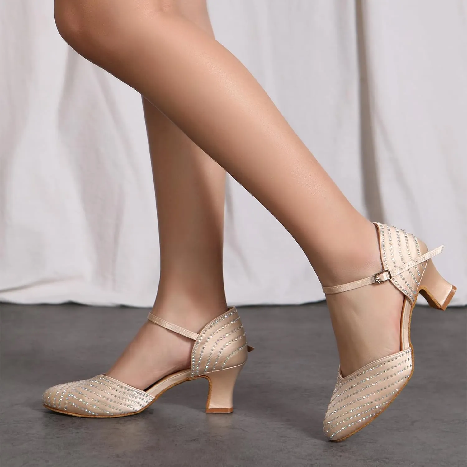 SWDZM Ballroom Dance Shoes Rhinestone Closed Toe Salsa Waltz Charater Dancing Heels