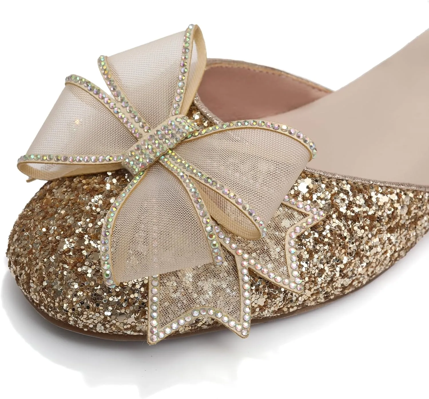 SWDZM Girls Sequins Ballroom Dance Shoes Pumps Glitter Princess Party Dress Shoes with Mesh Bow
