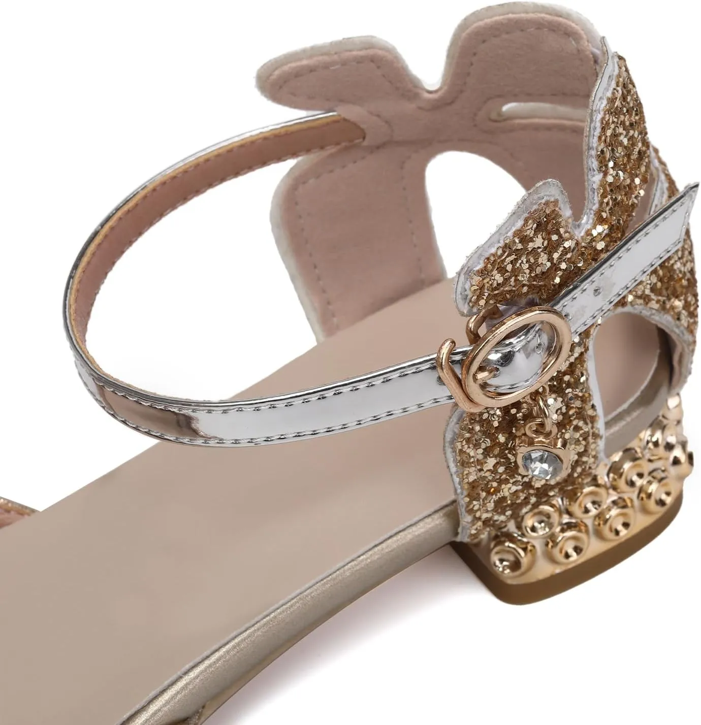 SWDZM Girls Sequins Ballroom Dance Shoes Pumps Glitter Princess Party Dress Shoes with Mesh Bow