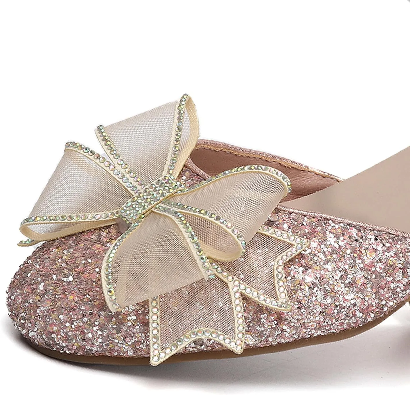 SWDZM Girls Sequins Ballroom Dance Shoes Pumps Glitter Princess Party Dress Shoes with Mesh Bow