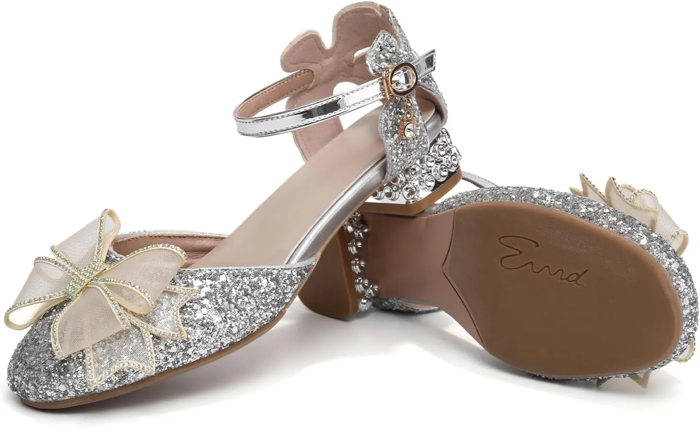 SWDZM Girls Sequins Ballroom Dance Shoes Pumps Glitter Princess Party Dress Shoes with Mesh Bow