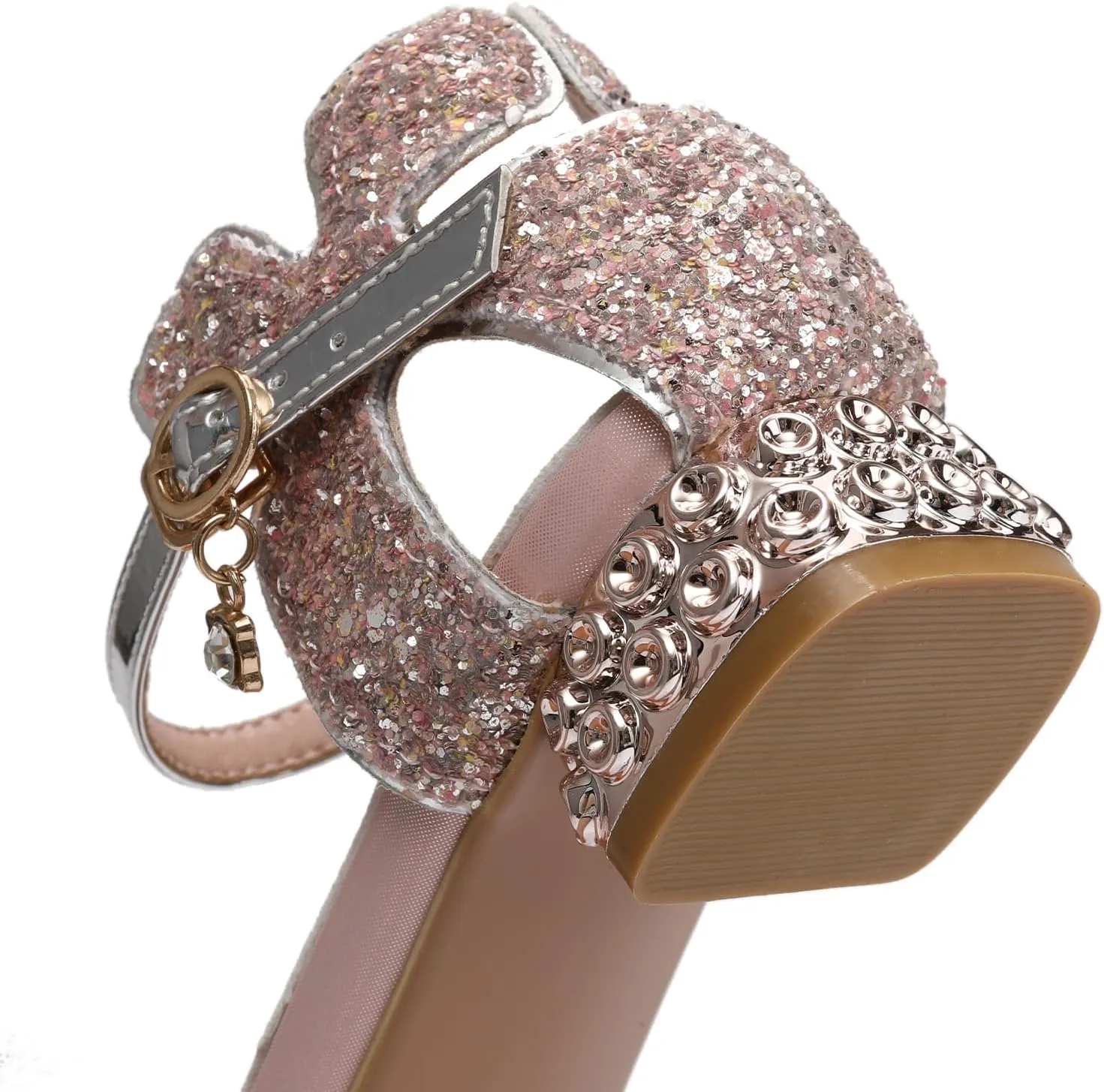 SWDZM Girls Sequins Ballroom Dance Shoes Pumps Glitter Princess Party Dress Shoes with Mesh Bow