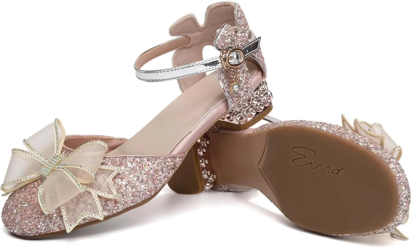 SWDZM Girls Sequins Ballroom Dance Shoes Pumps Glitter Princess Party Dress Shoes with Mesh Bow