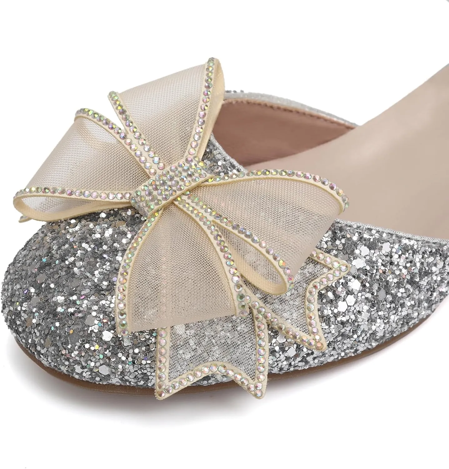 SWDZM Girls Sequins Ballroom Dance Shoes Pumps Glitter Princess Party Dress Shoes with Mesh Bow