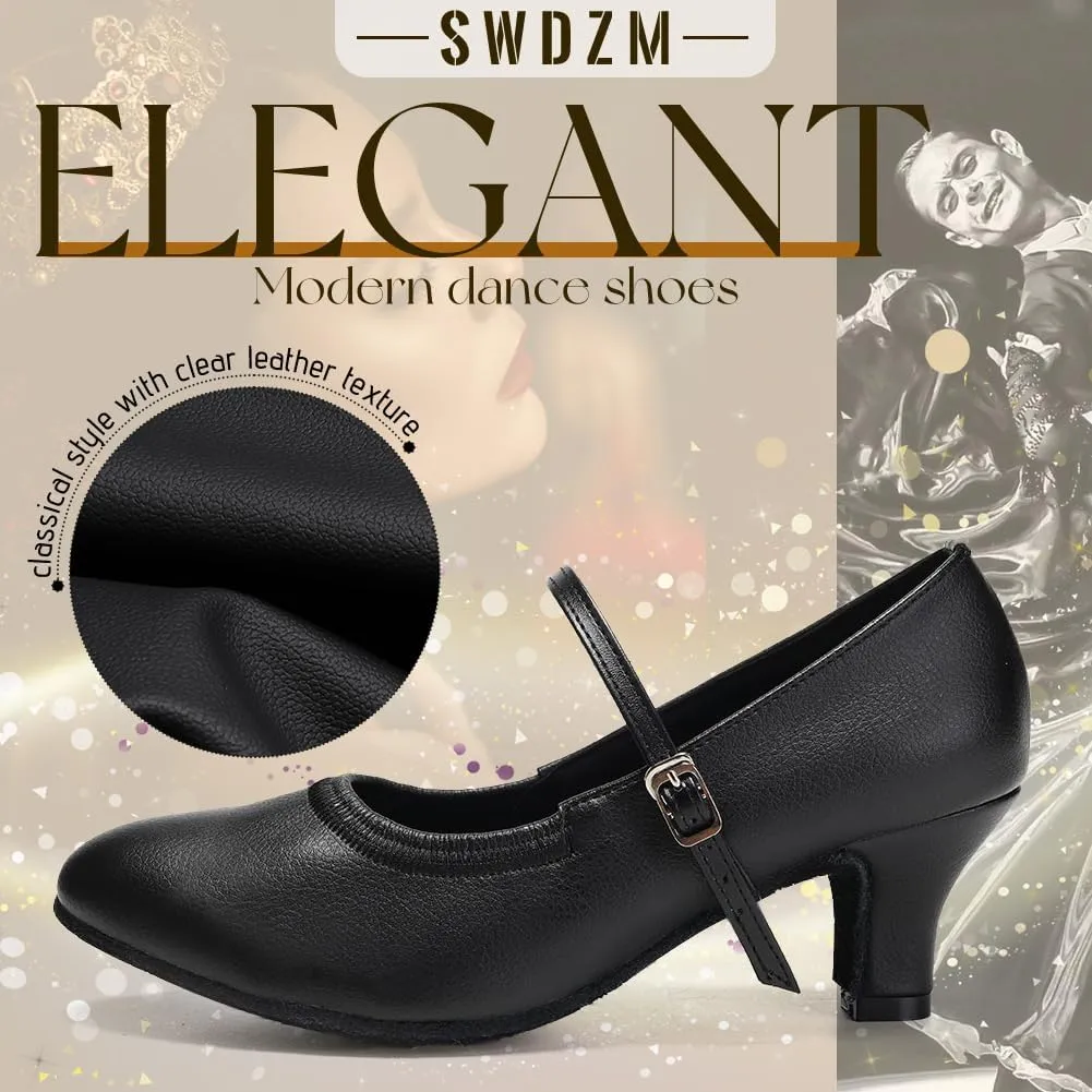 SWDZM Latin Ballroom Dance Shoes Women Closed Toe Character Tango Practice Dancing Shoes