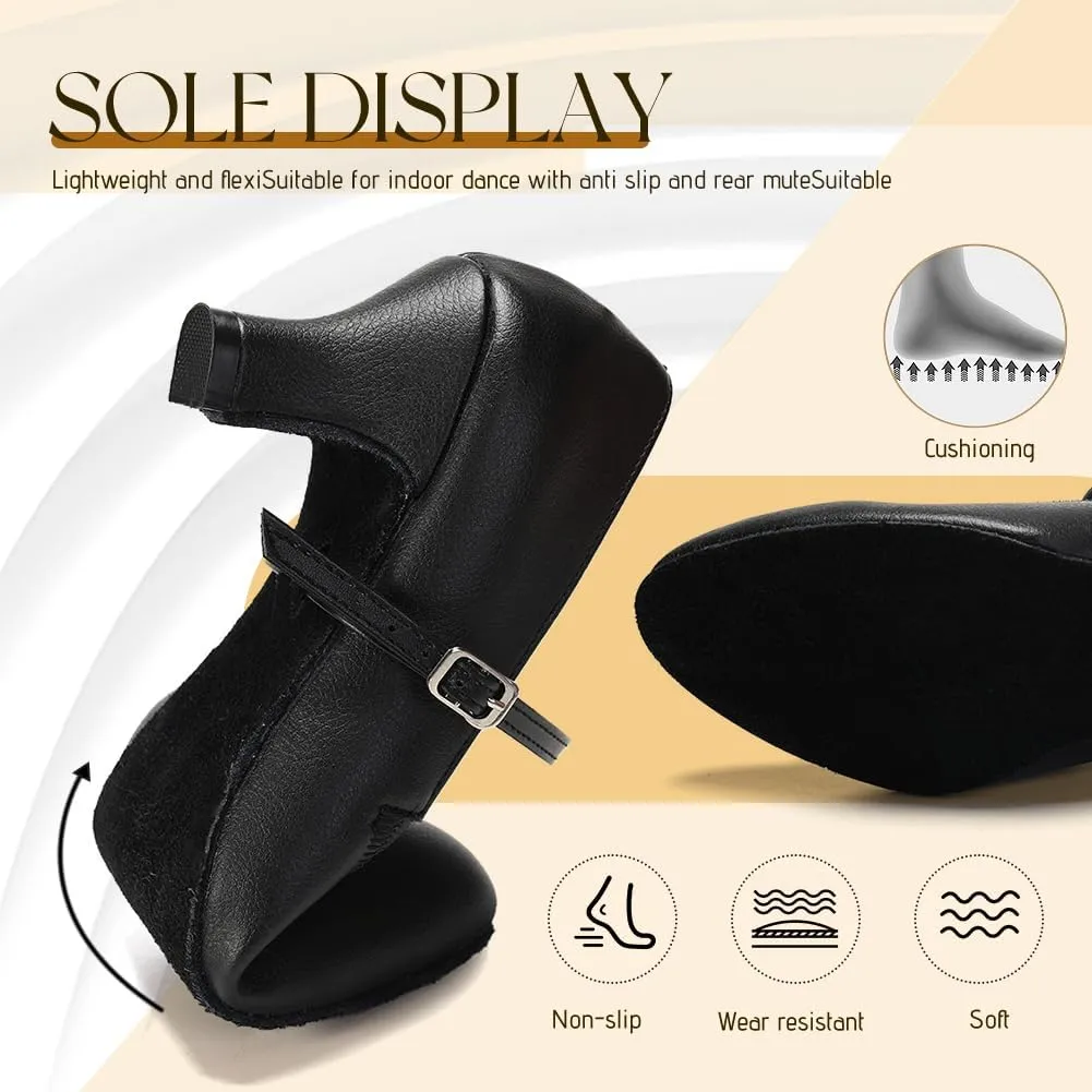 SWDZM Latin Ballroom Dance Shoes Women Closed Toe Character Tango Practice Dancing Shoes