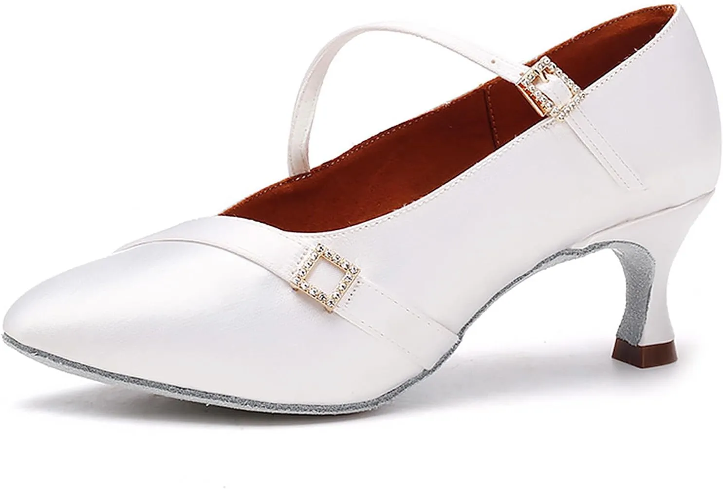 SWDZM Satin Ballroom Dance Shoes Women Latin Dance Shoes Closed Toe Tango Waltz Social Dance Shoes