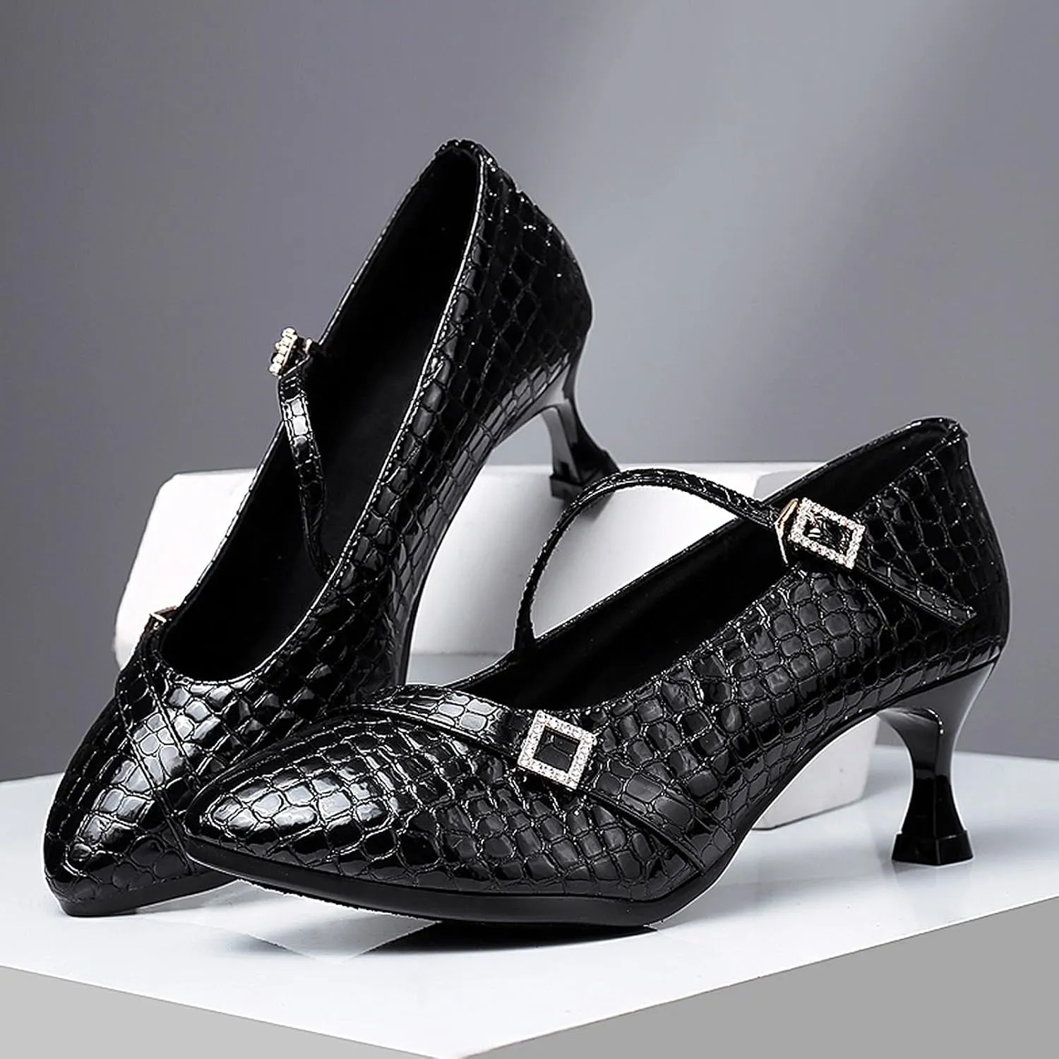 SWDZM Satin Ballroom Dance Shoes Women Latin Dance Shoes Closed Toe Tango Waltz Social Dance Shoes