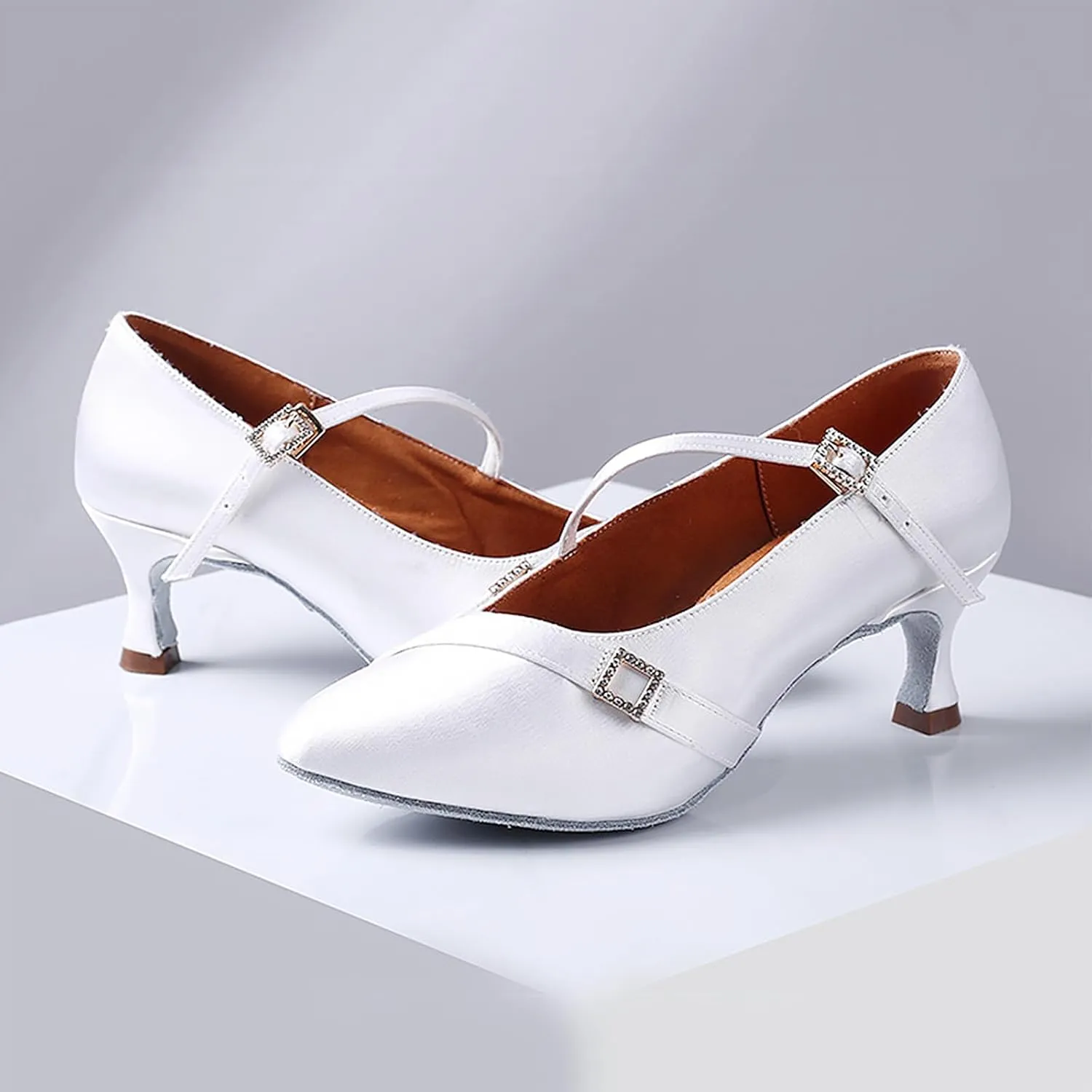 SWDZM Satin Ballroom Dance Shoes Women Latin Dance Shoes Closed Toe Tango Waltz Social Dance Shoes