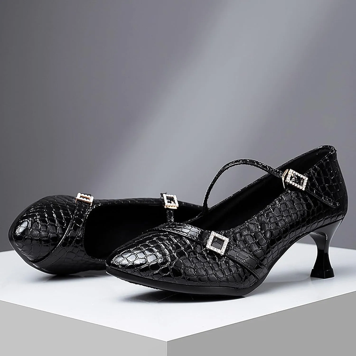 SWDZM Satin Ballroom Dance Shoes Women Latin Dance Shoes Closed Toe Tango Waltz Social Dance Shoes