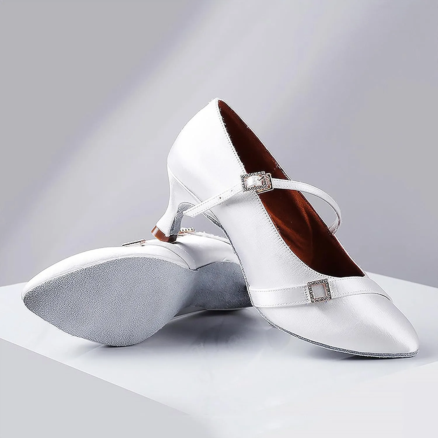 SWDZM Satin Ballroom Dance Shoes Women Latin Dance Shoes Closed Toe Tango Waltz Social Dance Shoes