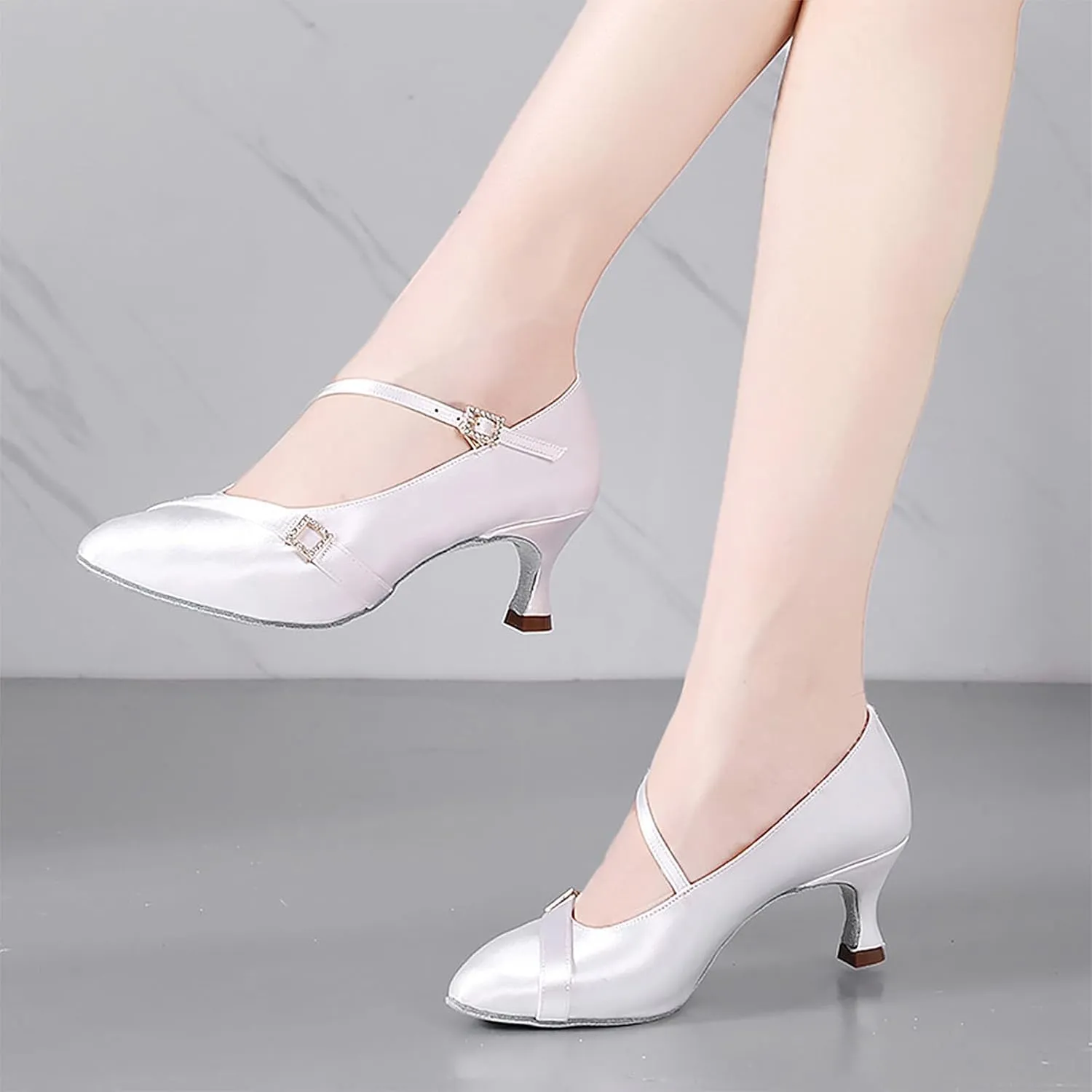 SWDZM Satin Ballroom Dance Shoes Women Latin Dance Shoes Closed Toe Tango Waltz Social Dance Shoes