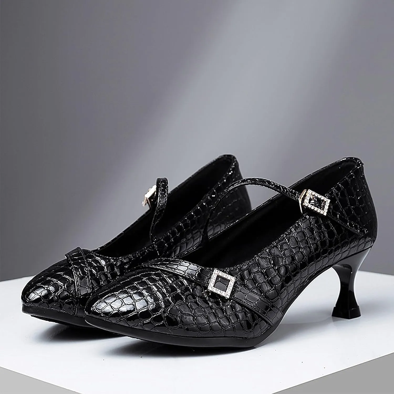 SWDZM Satin Ballroom Dance Shoes Women Latin Dance Shoes Closed Toe Tango Waltz Social Dance Shoes