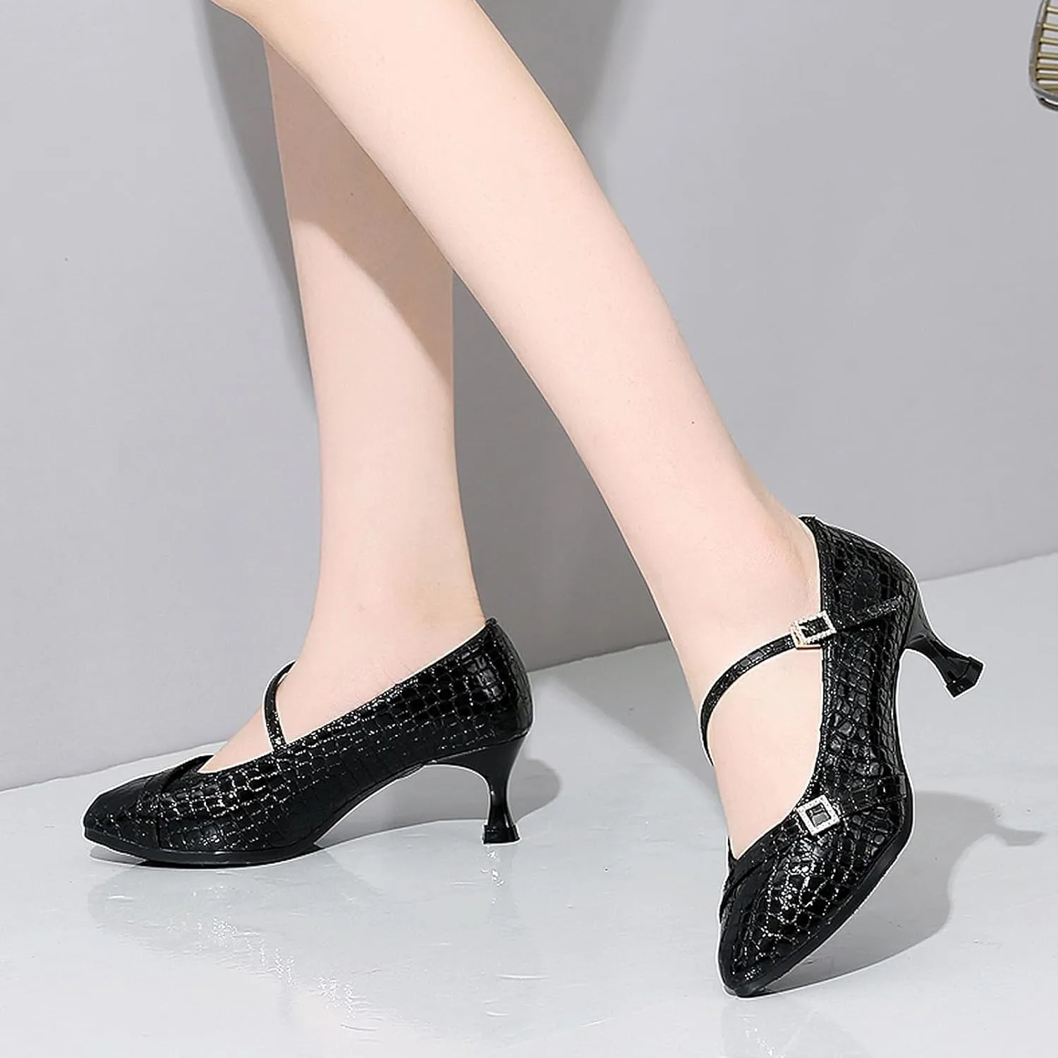 SWDZM Satin Ballroom Dance Shoes Women Latin Dance Shoes Closed Toe Tango Waltz Social Dance Shoes