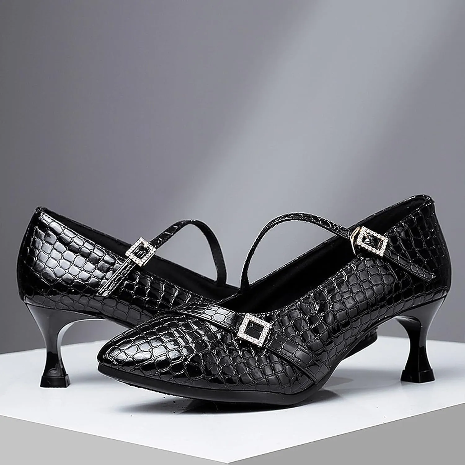 SWDZM Satin Ballroom Dance Shoes Women Latin Dance Shoes Closed Toe Tango Waltz Social Dance Shoes