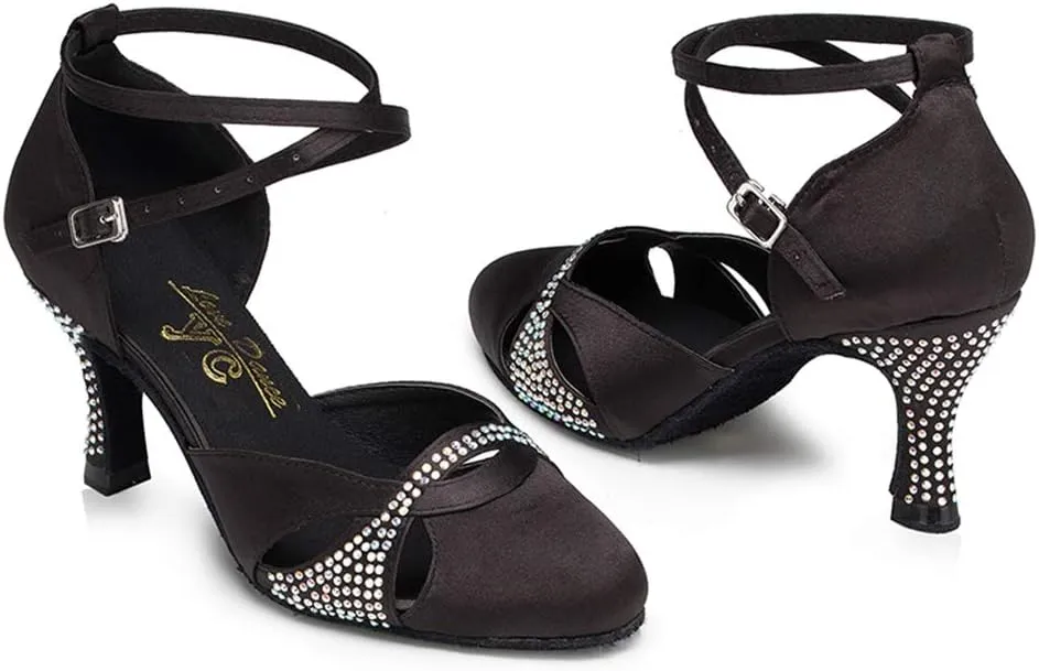 SWDZM Women's Latin Dance Shoes,Salsa Practice Party Wedding Ballroom Rhinestones Dancing Shoes,Model-YCL157