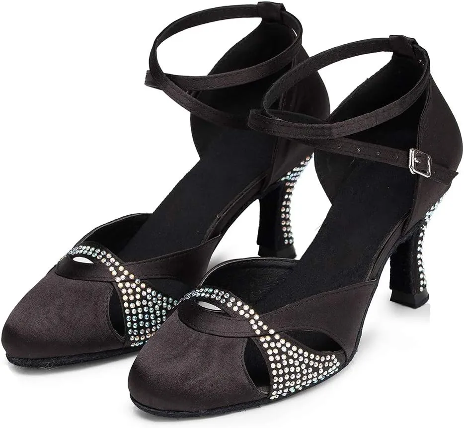 SWDZM Women's Latin Dance Shoes,Salsa Practice Party Wedding Ballroom Rhinestones Dancing Shoes,Model-YCL157